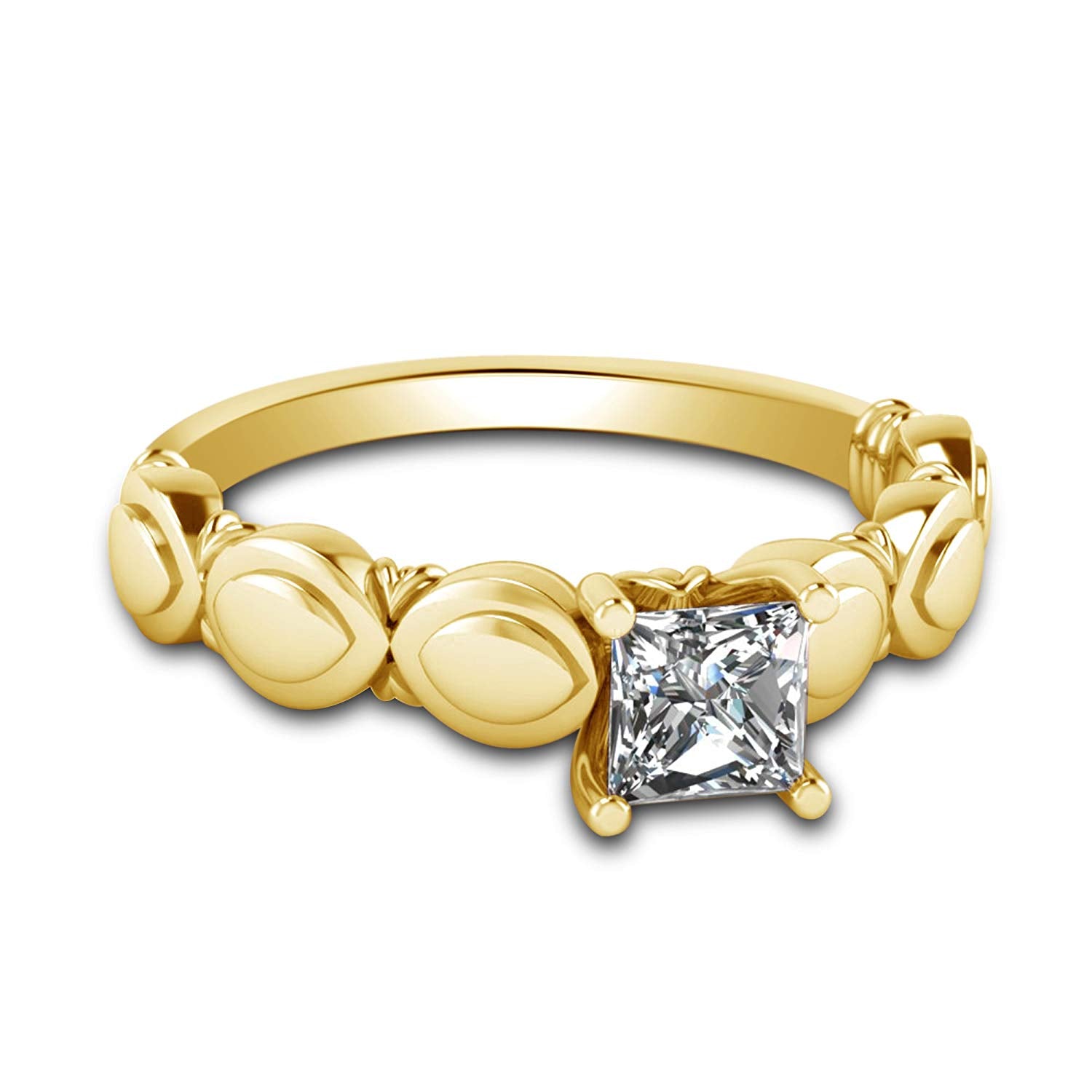 atjewels Princess Cut White Cubic Zirconia with 18K Yellow Gold Over 925 Sterling Solitaire Engagement Ring For Women's MOTHER'S DAY SPECIAL OFFER - atjewels.in