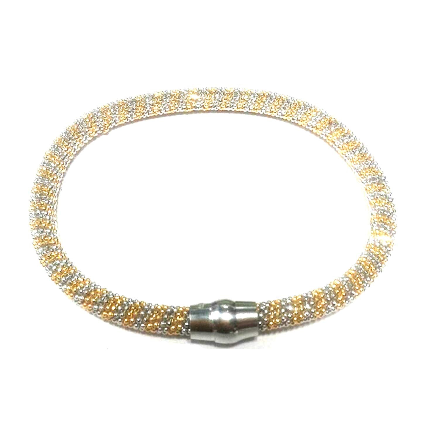 atjewels Two-tone .925 Sterling Silver Diamond Cut Soft Mesh Bracelet For Girl's and Women's For MOTHER'S DAY SPECIAL OFFER - atjewels.in