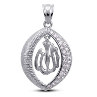 atjewels 14K White Gold Plated on Sterling Silver White Cubic Zirconia Islamic Arab Allah Pendant for Women's MOTHER'S DAY SPECIAL OFFER - atjewels.in