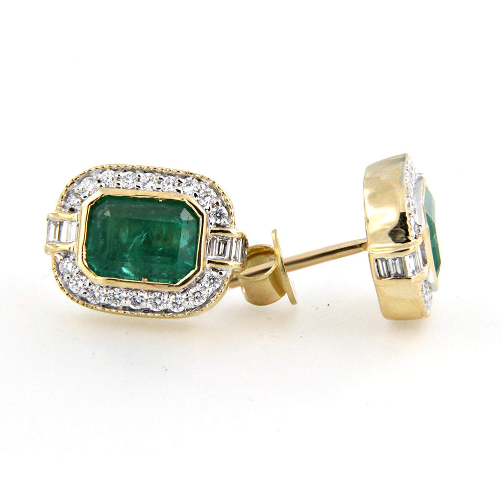atjewels Women's Special !! 18k Yellow Gold Over 925 Sterling Silver Green Emerald & White Diamond Stud Earrings MOTHER'S DAY SPECIAL OFFER - atjewels.in