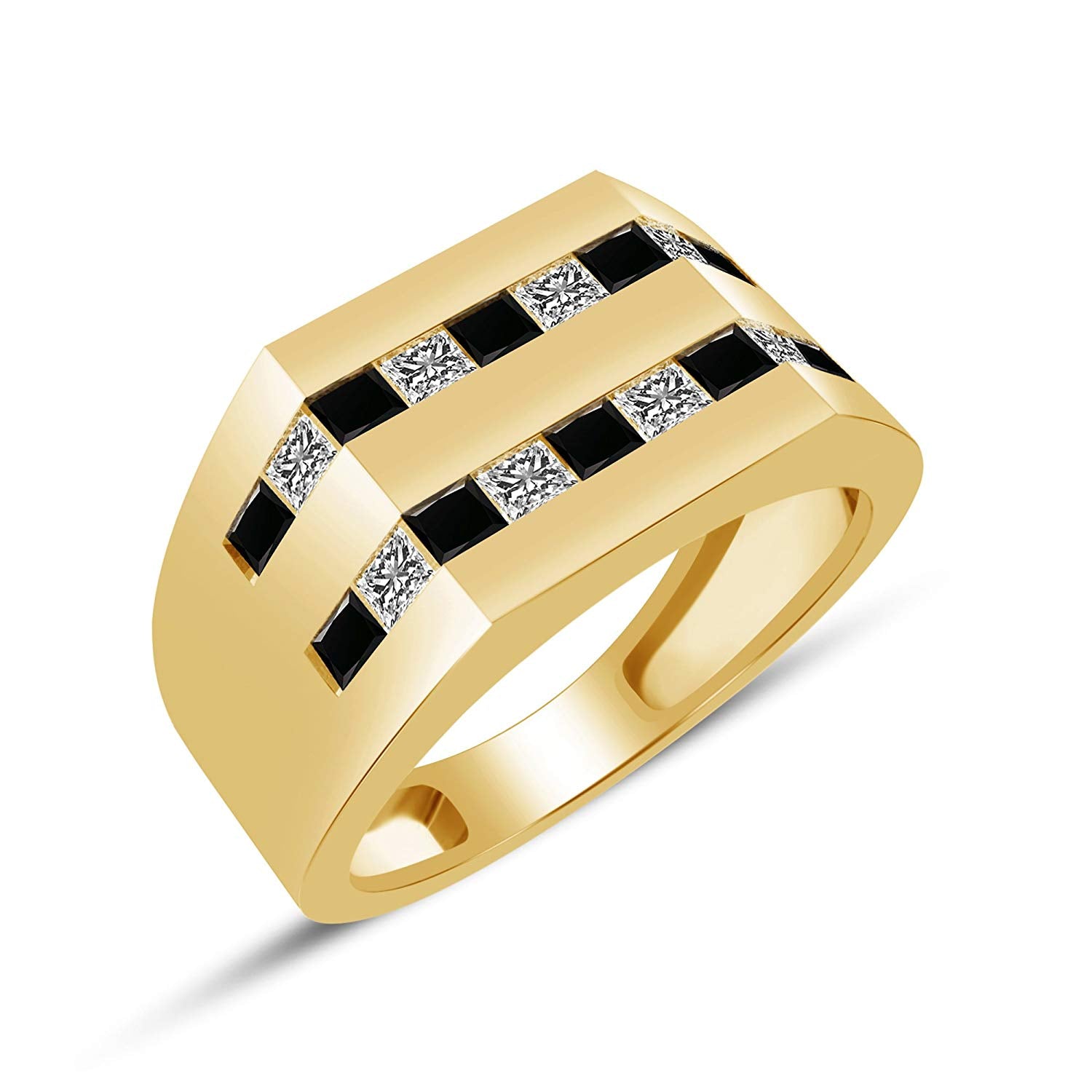 atjewels 18K Yellow Gold Over 925 Sterling Silver Princess Cut Black and White CZ Wedding Band Ring MOTHER'S DAY SPECIAL OFFER - atjewels.in