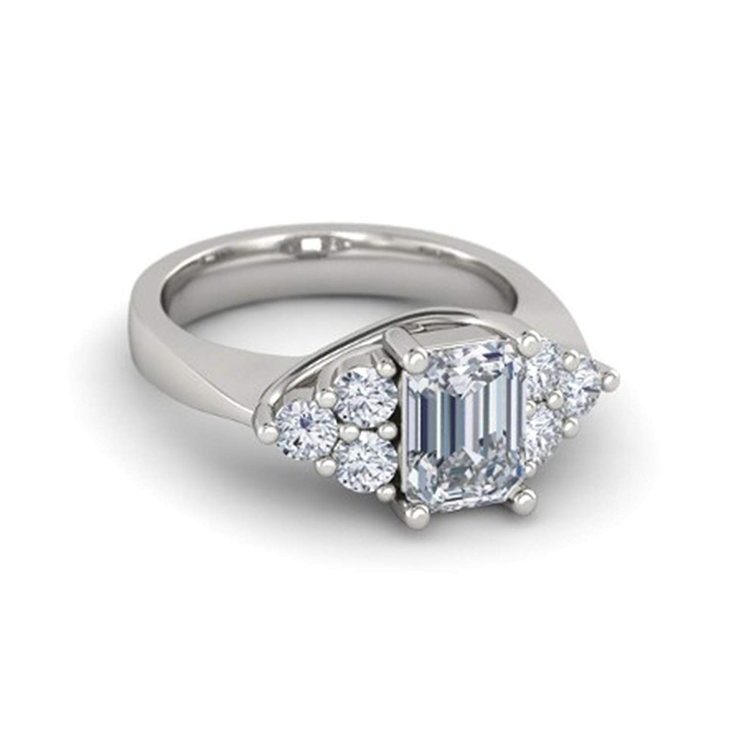 atjewels 18K White Gold Over 925 Silver Emerald and Round White CZ Engagement Ring MOTHER'S DAY SPECIAL OFFER - atjewels.in