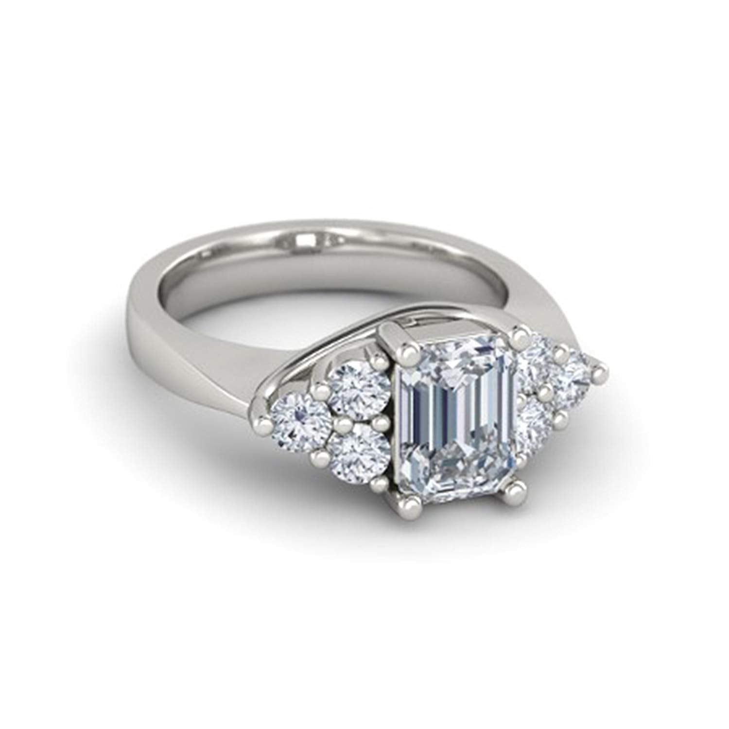 atjewels 18K White Gold Over 925 Silver Emerald and Round White CZ Engagement Ring MOTHER'S DAY SPECIAL OFFER - atjewels.in