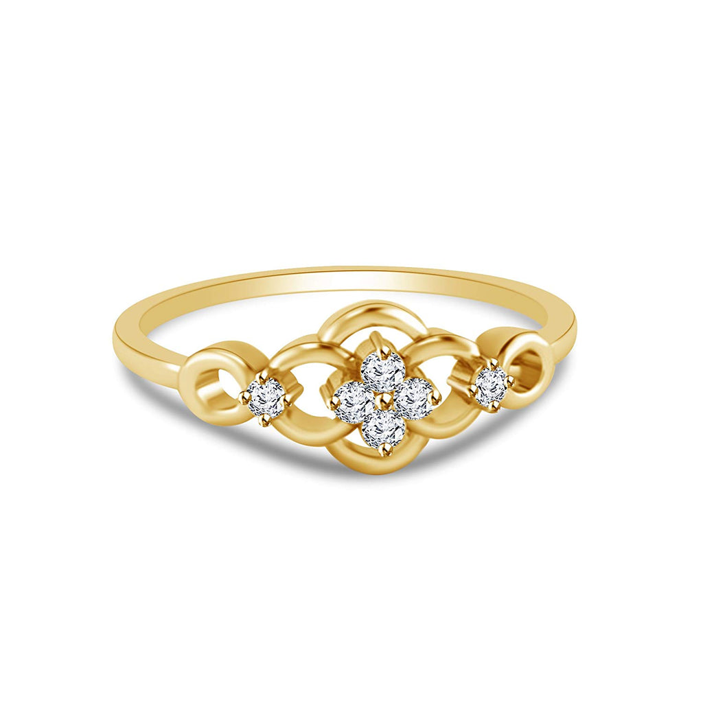 atjewels 14K Yellow Gold on 925 Silver Round White Cubic Zirconia Floral Ring MOTHER'S DAY SPECIAL OFFER - atjewels.in