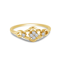 atjewels 14K Yellow Gold on 925 Silver Round White Cubic Zirconia Floral Ring MOTHER'S DAY SPECIAL OFFER - atjewels.in