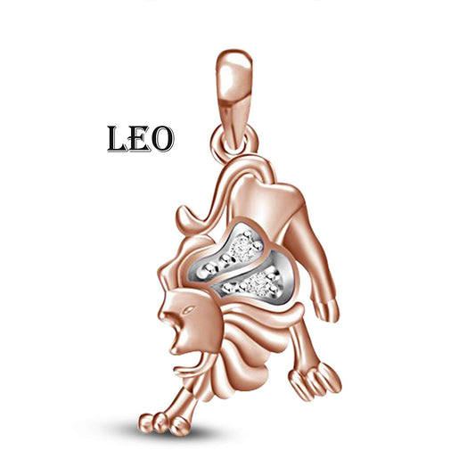 atjewels 18K Rose Gold Over Solid 925 Sterling Silver Round Cut White Cubic Zirconia Leo Zodiac Pendant MOTHER'S DAY SPECIAL OFFER - atjewels.in