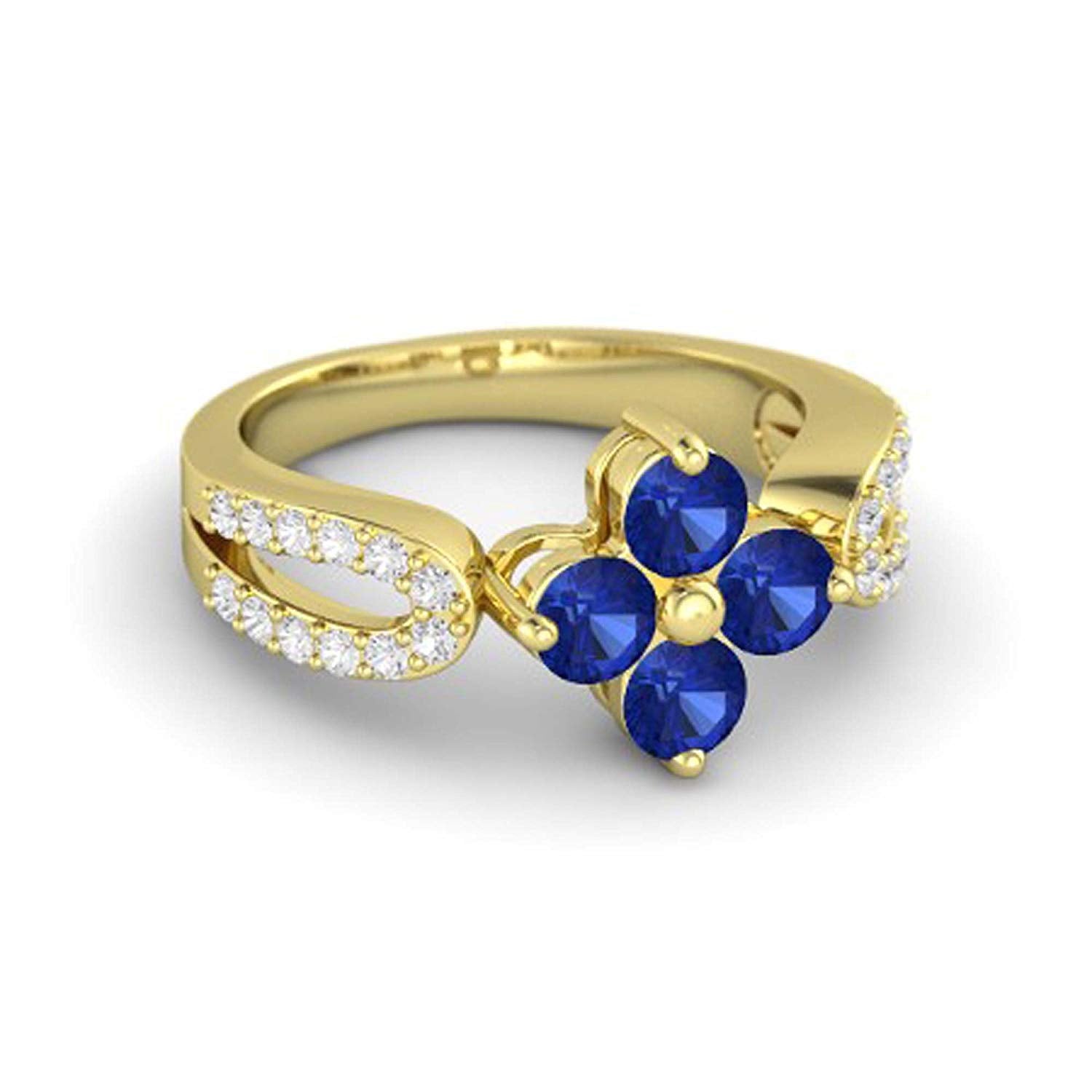 atjewels Round Cut Gemstone & White CZ .925 Sterling Silver Engagement Flower Ring For Girl's and Women's For Diwali Special - atjewels.in
