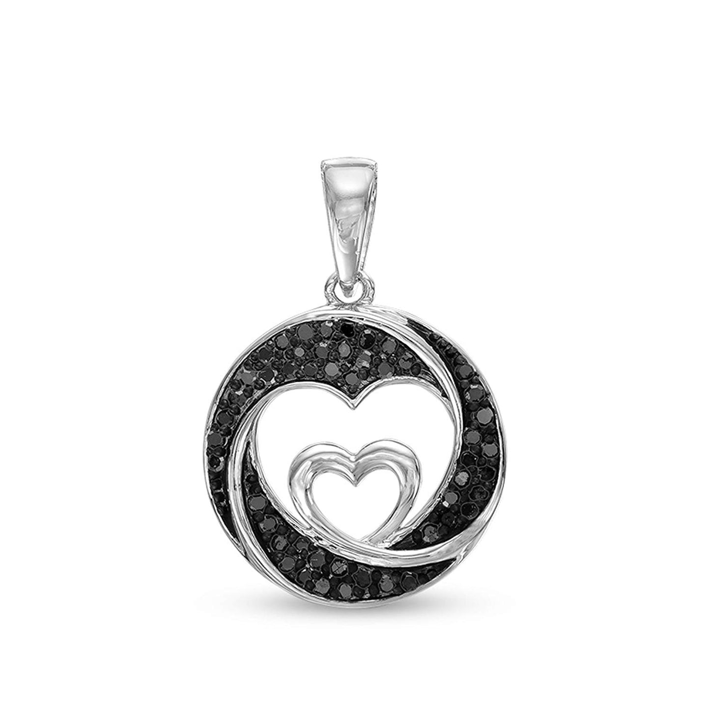 atjewels Double Heart Pendant 14K Twotone Gold Over 925 Sterling silver Round Black Zirconia For Women's MOTHER'S DAY SPECIAL OFFER - atjewels.in