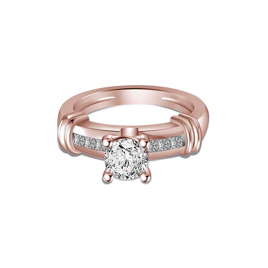 atjewels 14K Rose Gold Over 925 Sterling Silver Round and Princess White CZ Engagement Trio Ring Set MOTHER'S DAY SPECIAL OFFER - atjewels.in