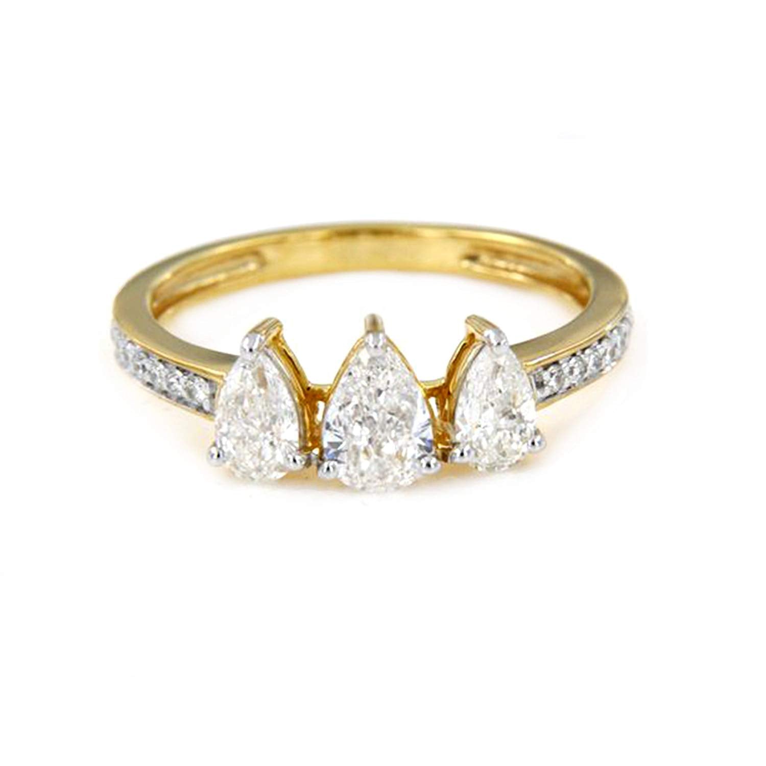 atjewels Three Stone Ring For Women in 18K Yellow Gold Over .925 Silver Pear Cut White CZ MOTHER'S DAY SPECIAL OFFER - atjewels.in