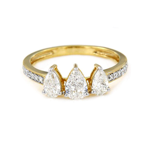 atjewels Three Stone Ring For Women in 18K Yellow Gold Over .925 Silver Pear Cut White CZ MOTHER'S DAY SPECIAL OFFER - atjewels.in