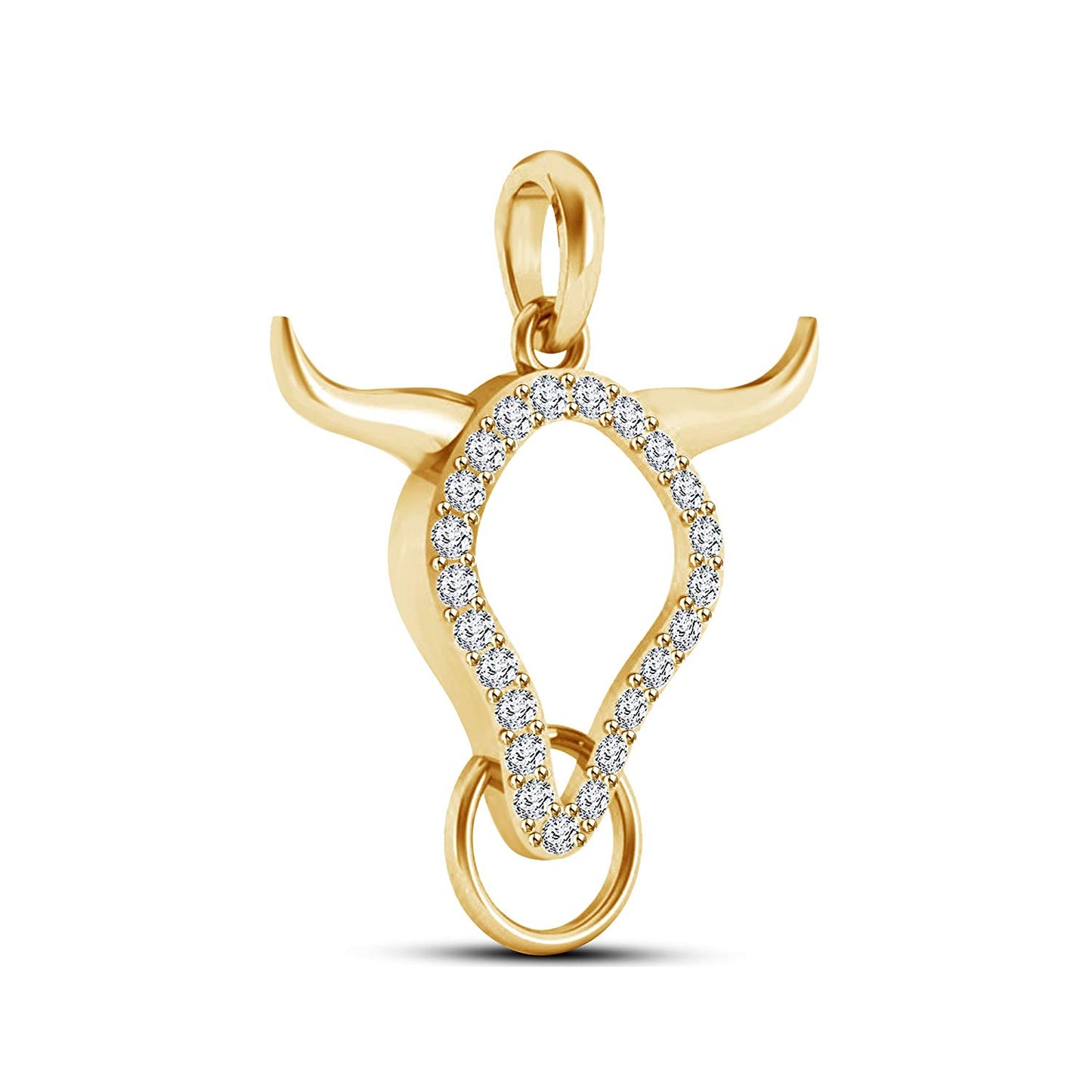 atjewels Buffalo Bulls Head Pendant in 18K Yellow Gold On .925 Silver White CZ For Men's MOTHER'S DAY SPECIAL OFFER - atjewels.in