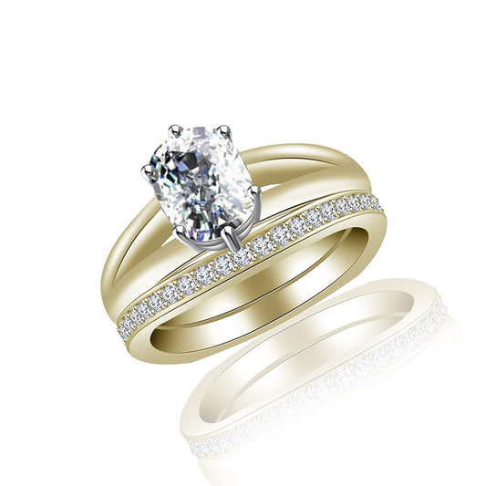 atjewels 14K Yellow Gold Over 925 Silver Oval White CZ Bridal Ring Set MOTHER'S DAY SPECIAL OFFER - atjewels.in