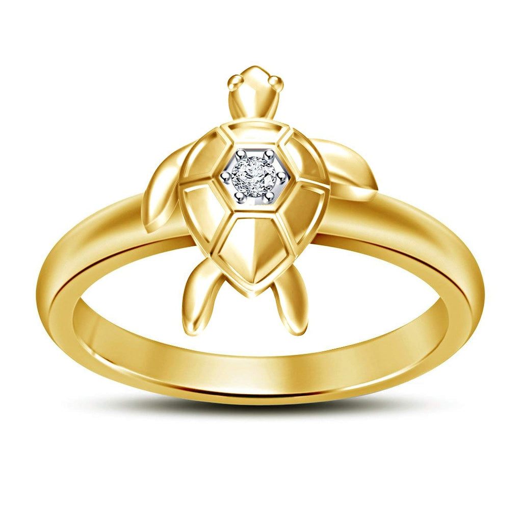 atjewels 18K Yellow Gold Over 925 Sterling Silver Round White Zirconia Tortoise Ring For Men's and Women's -Ring Size 6 Available - atjewels.in