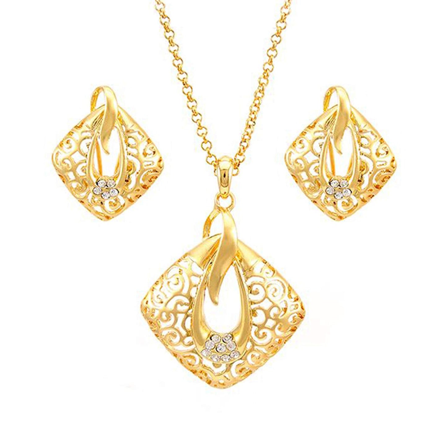 atjewels Round Cut White CZ 14k Yellow Gold Over .925 Sterling Silver Fashion Pendant & Earrings For Girl's & Women's - atjewels.in