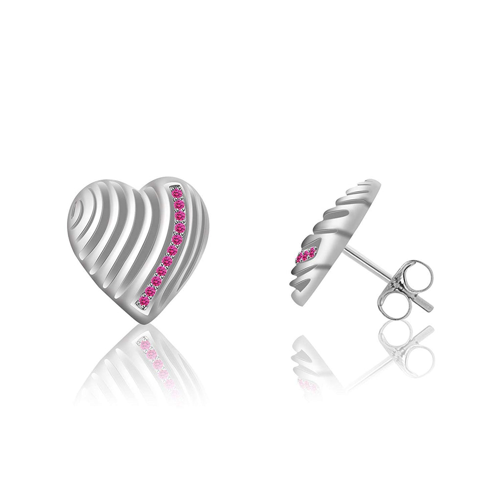 atjewels 14K White Gold Over on .925 Sterling Silver Round Cut Pink Sapphire Heart Stud Earrings For Women's MOTHER'S DAY SPECIAL OFFER - atjewels.in