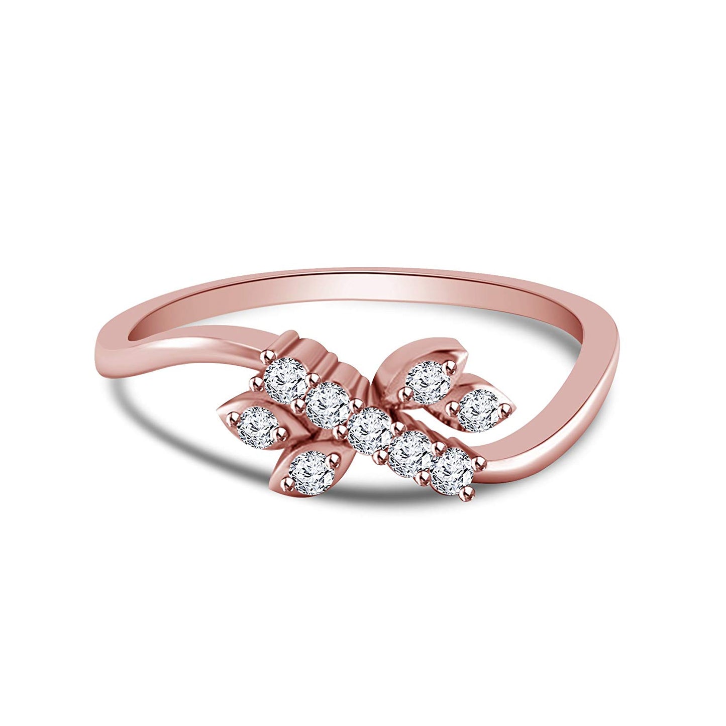 atjewels 14K Rose Gold on 925 Silver Round White CZ Fancy Ring MOTHER'S DAY SPECIAL OFFER - atjewels.in