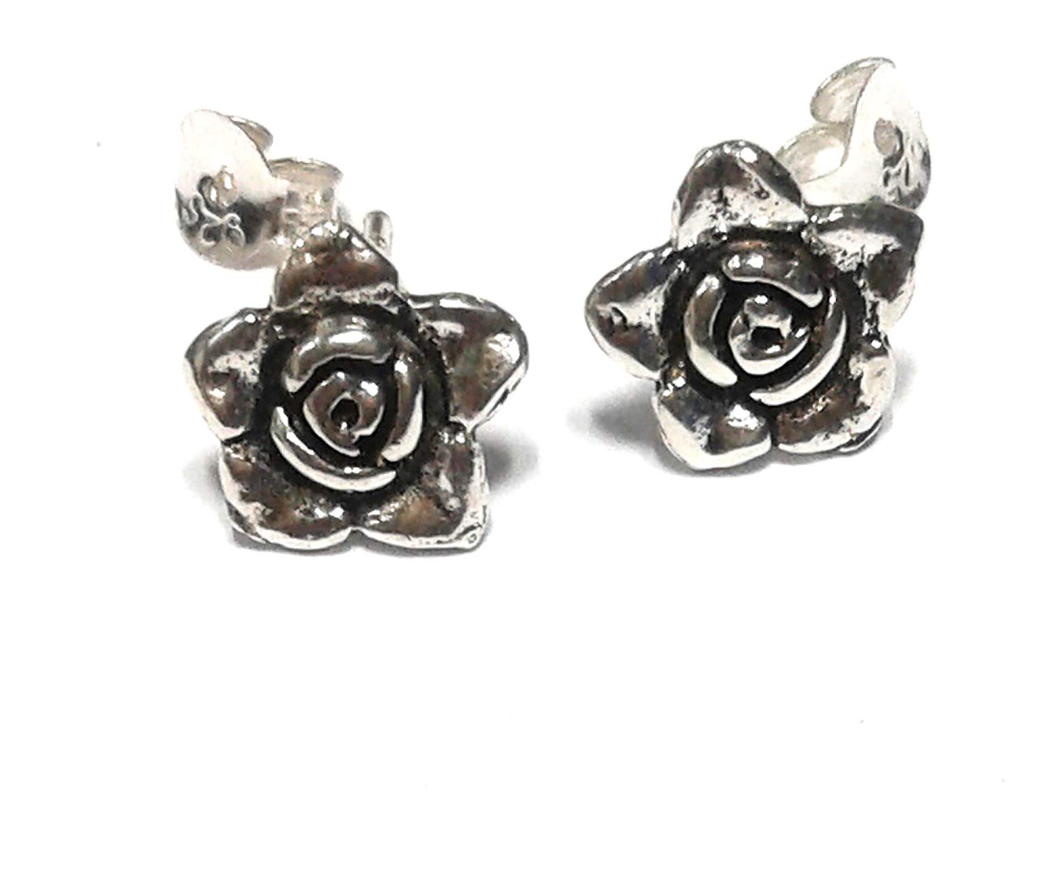 atjewels Oxidised .925 Sterling Silver Rose Stud Earrings For Girl's and Women's For MOTHER'S DAY SPECIAL OFFER - atjewels.in