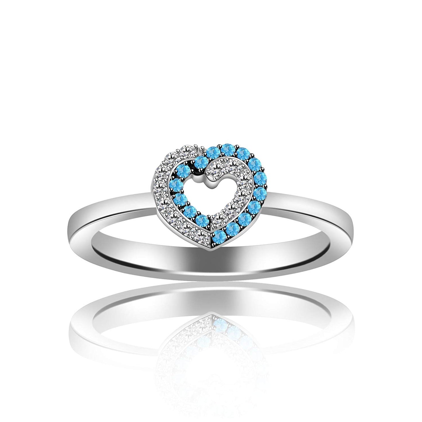atjewels Round Cut Aquamarine & White CZ Sterling Silver Engagement Heart Ring For Women's & Girl's MOTHER'S DAY SPECIAL OFFER - atjewels.in