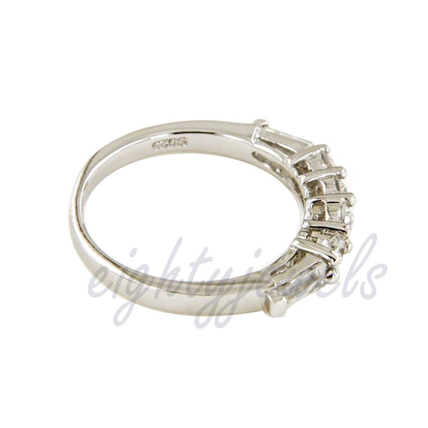 atjewels 14K White Gold Over 925 Sterling Round and Trapped Baguette White Zirconia Engagement Band Ring MOTHER'S DAY SPECIAL OFFER - atjewels.in