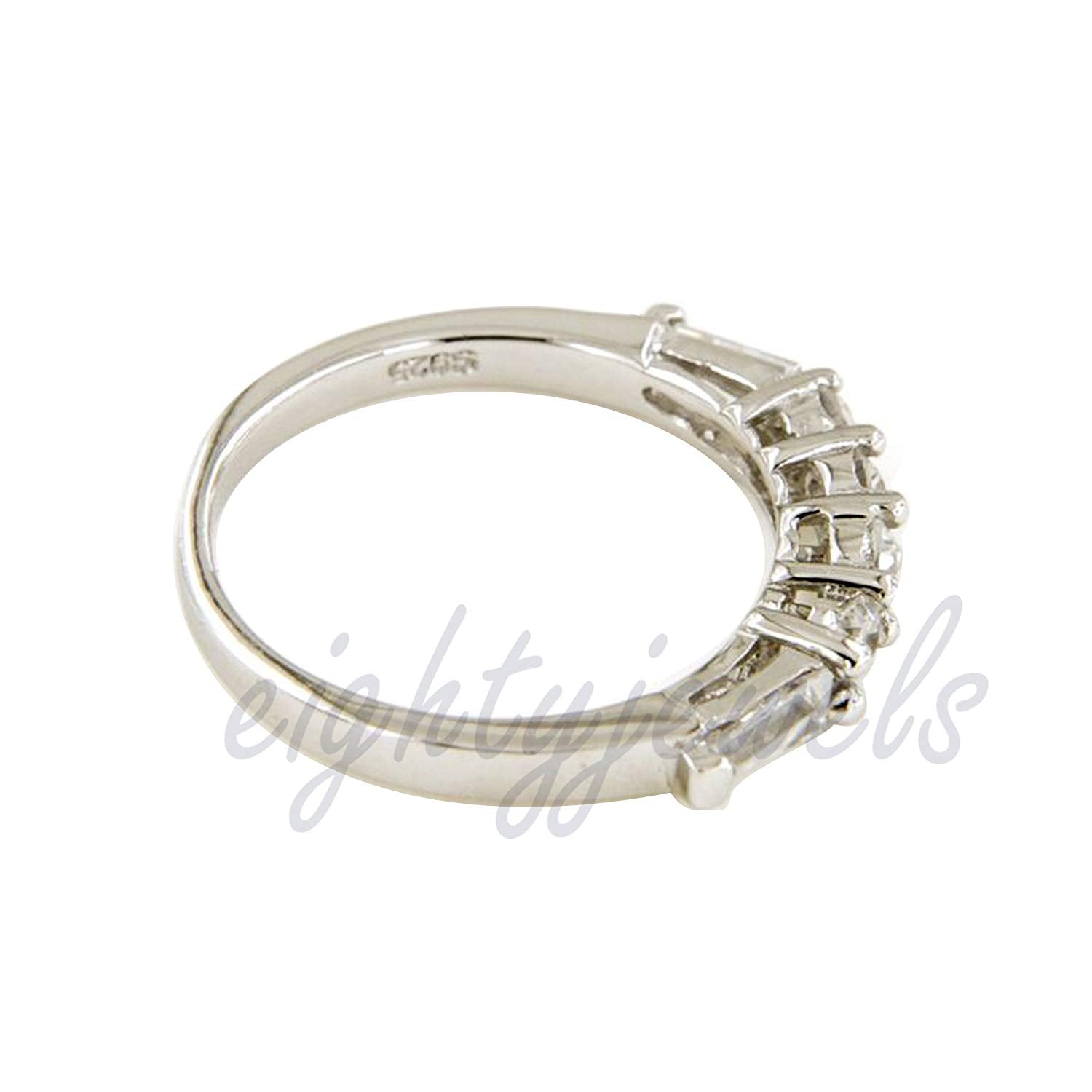 atjewels 14K White Gold Over 925 Sterling Round and Trapped Baguette White Zirconia Engagement Band Ring MOTHER'S DAY SPECIAL OFFER - atjewels.in
