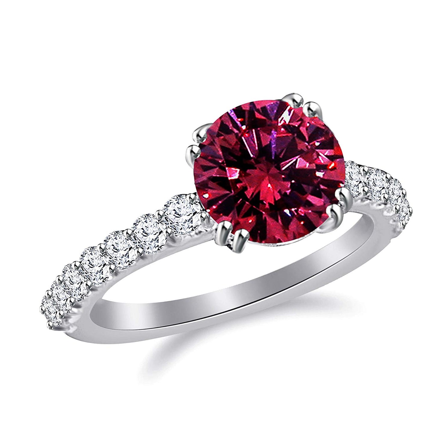 atjewels 14K White Gold Plated 925 Sterling Silver Solitaire with Accents Engagement Ring with Gemstone Veriation MOTHER'S DAY SPECIAL OFFER - atjewels.in