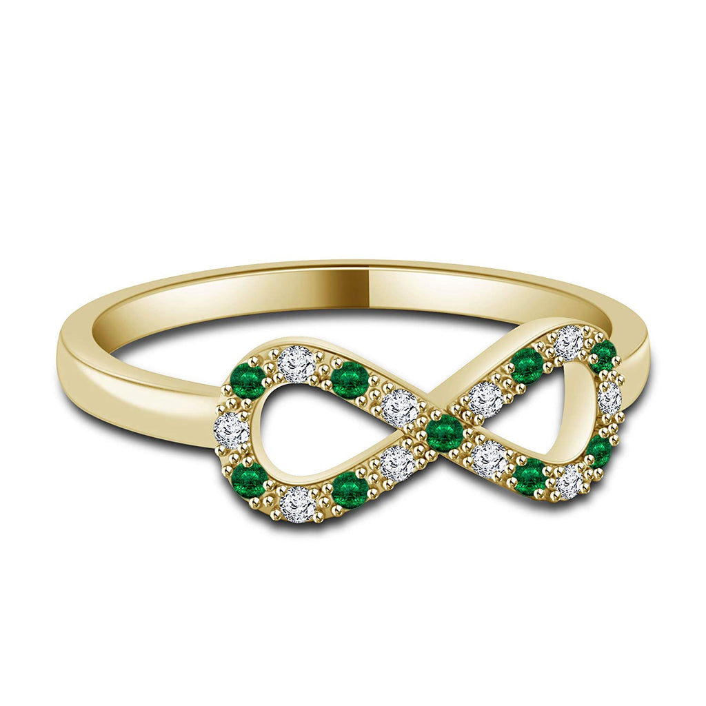 atjewels 14K Yellow Gold Over .925 Silver White and Green Emerald Infinity Ring Size Free MOTHER'S DAY SPECIAL OFFER - atjewels.in