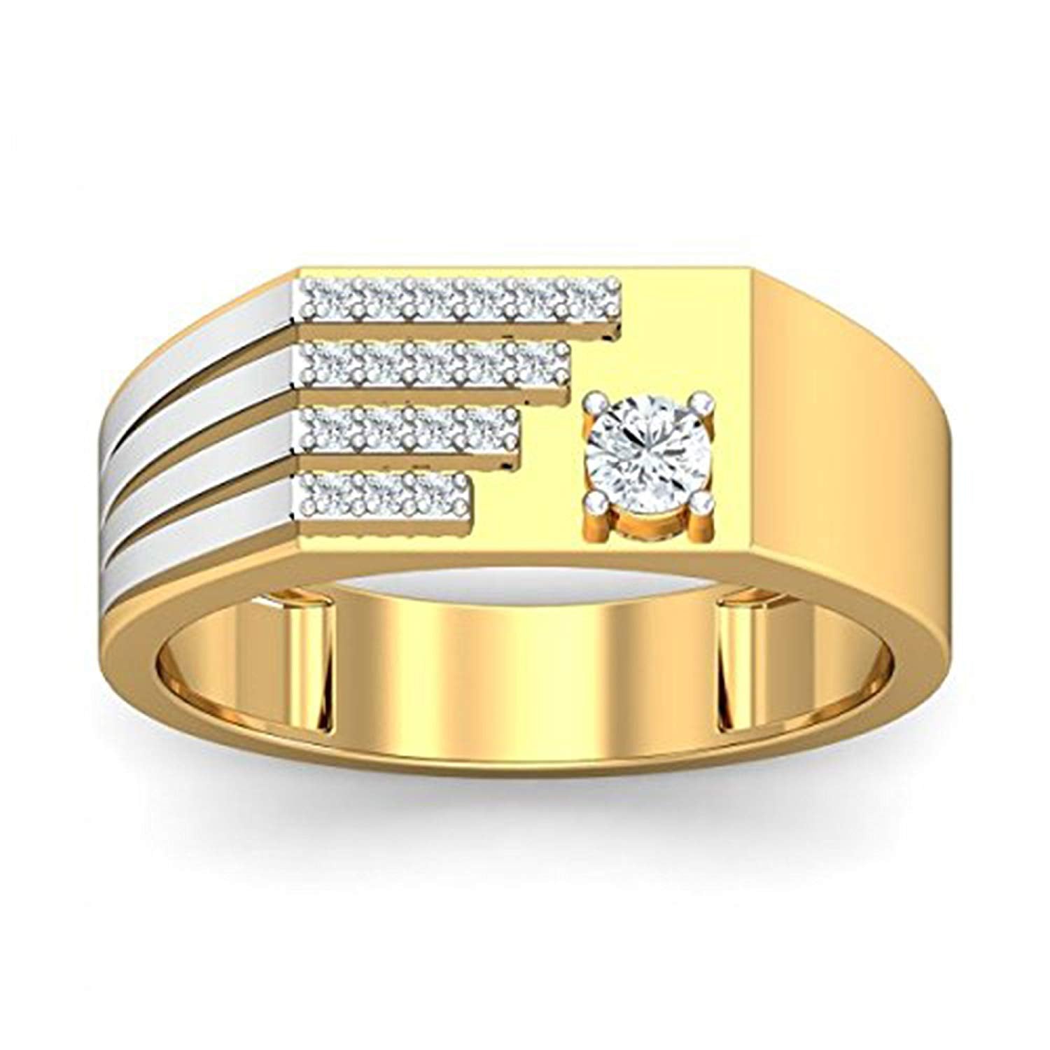 atjewels Yellow Gold On Solid 925 Sterling Silver White Simulated Diamond Men's Wedding Band Ring Size US 9 MOTHER'S DAY SPECIAL OFFER - atjewels.in