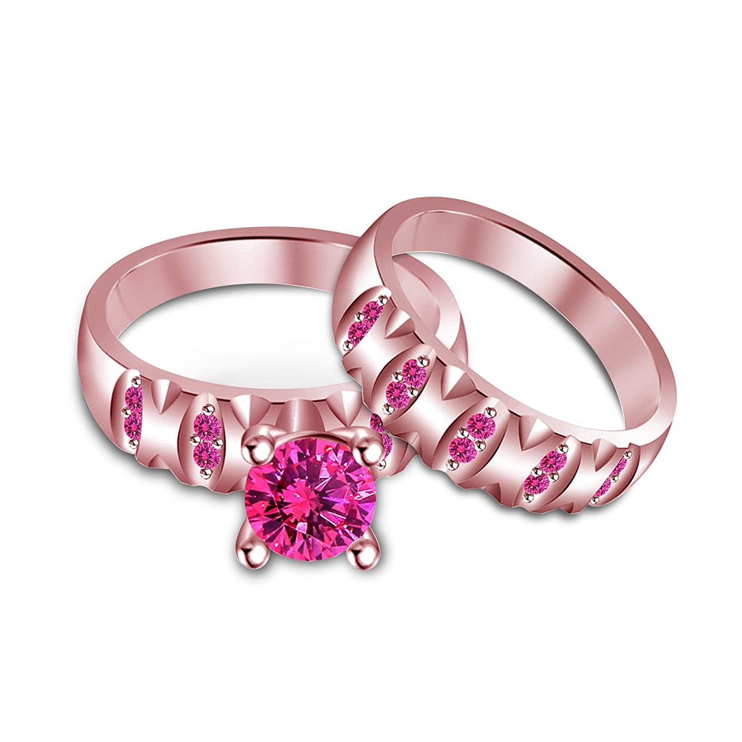 atjewels 14k Rose Gold Over 925 Silver Pink Sapphire Bridal Ring Set Size US 6 MOTHER'S DAY SPECIAL OFFER - atjewels.in
