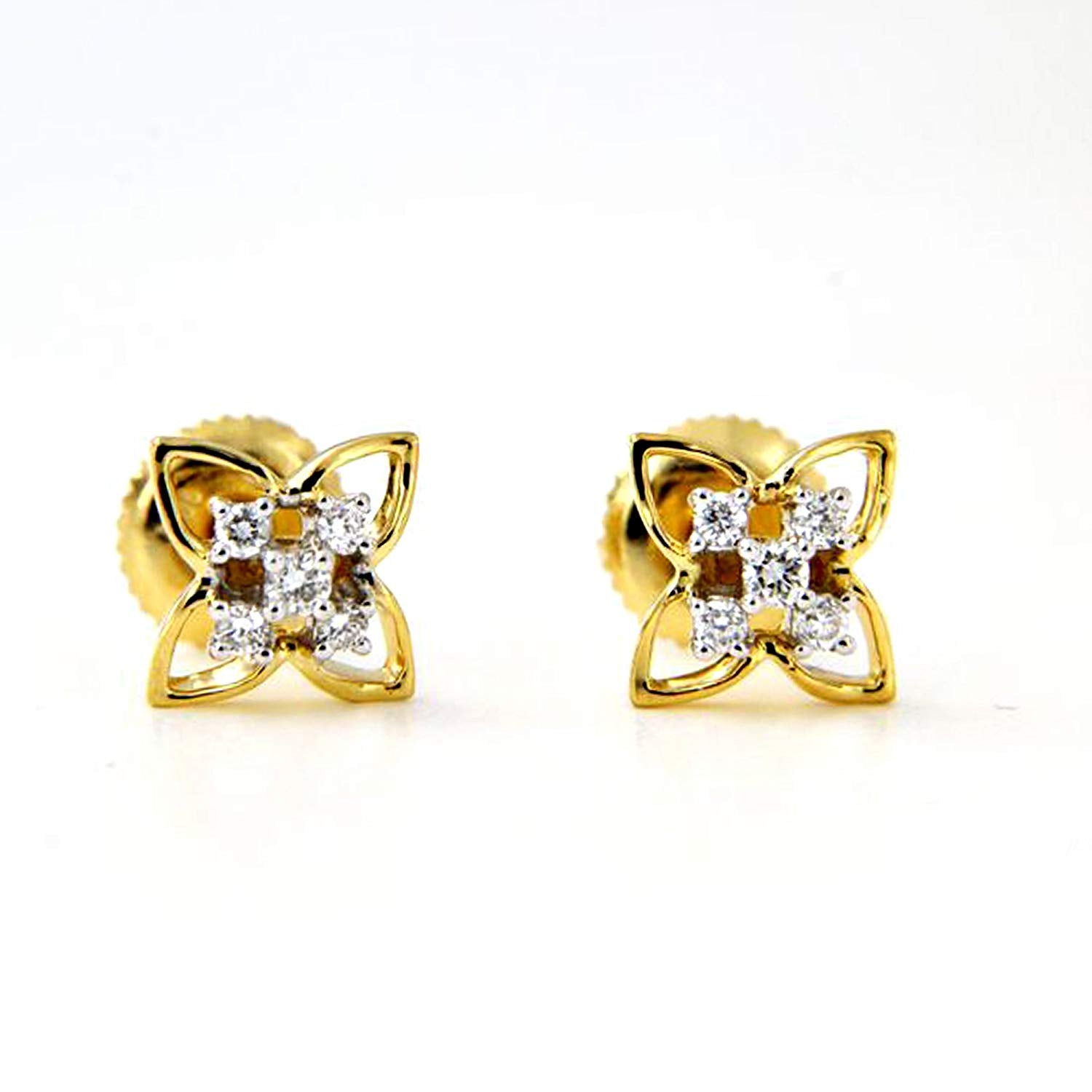 atjewels Solid 925 Sterling Silver 18k Yellow Gold Plated White Diamond Flower Stud Earrings MOTHER'S DAY SPECIAL OFFER - atjewels.in