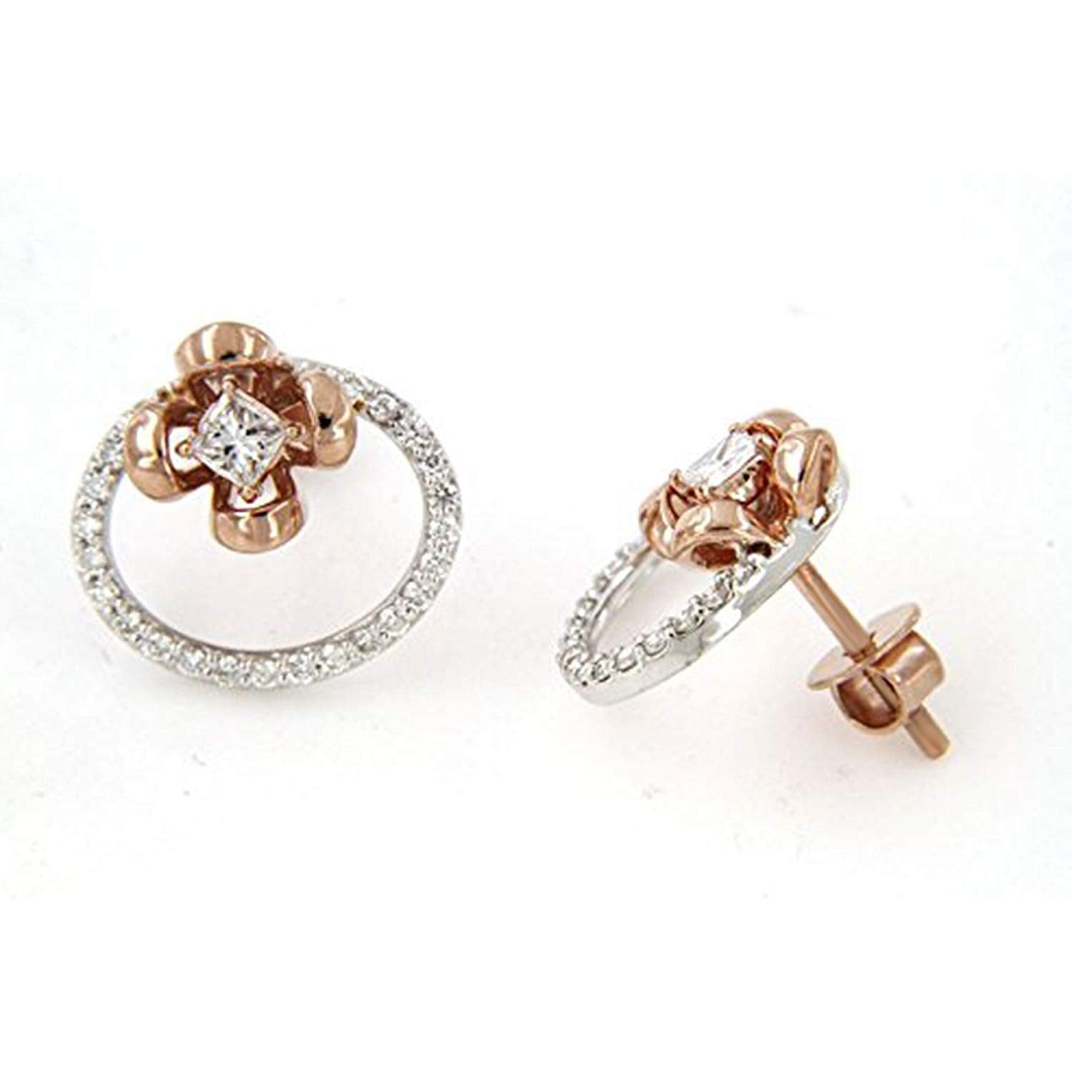 atjewels 18k Two Tone Gold Over 925 Sterling Silver White Cubic Zirconia Floral Earrings For Women's MOTHER'S DAY SPECIAL OFFER - atjewels.in