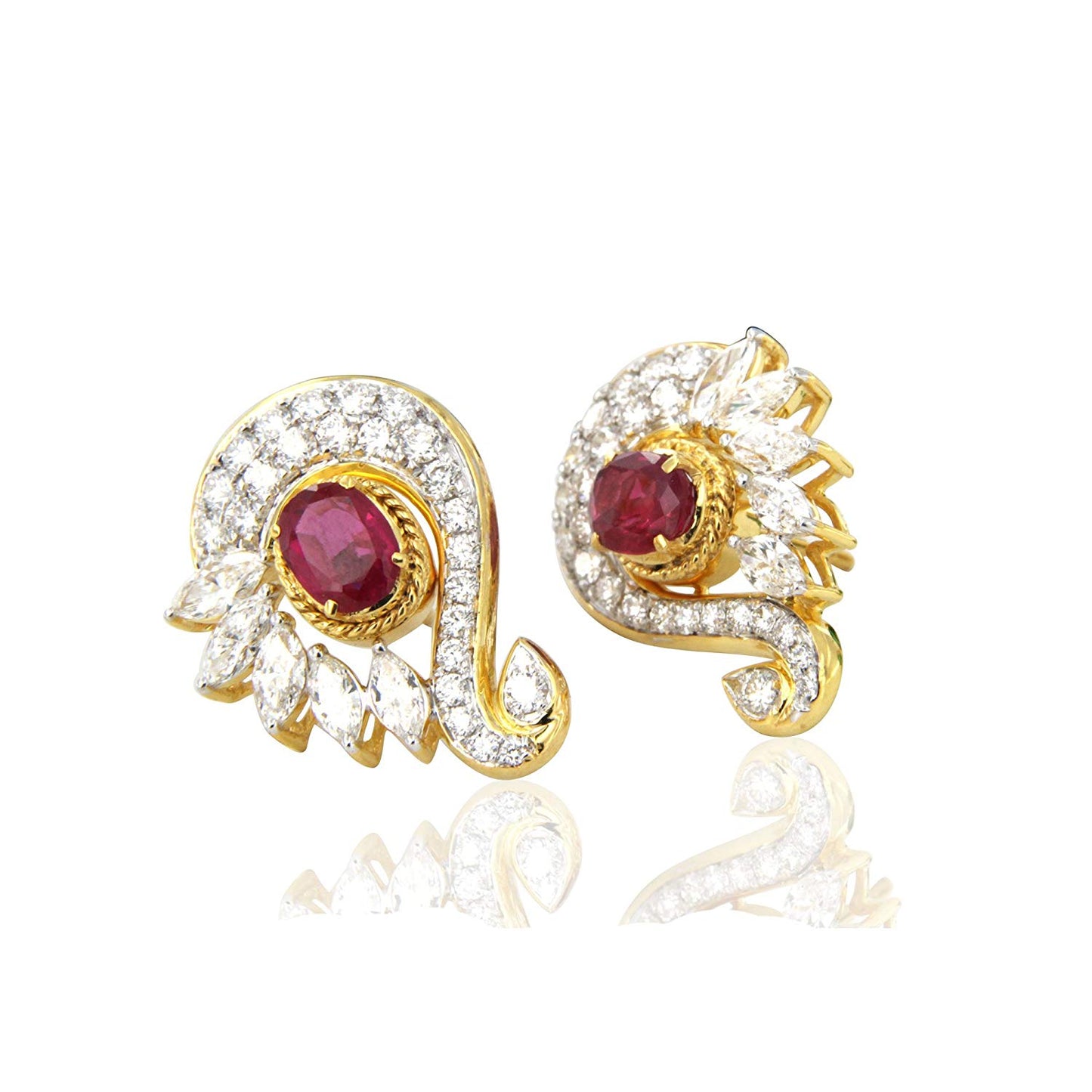 atjewels Peacock Stud Earrings in Multi Shape CZ and Pink Sapphire with 14K Yellow Gold Over 925 Silver MOTHER'S DAY SPECIAL OFFER - atjewels.in