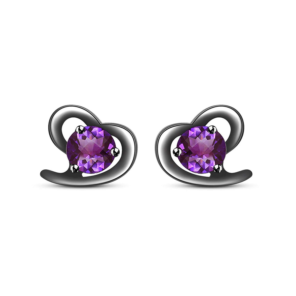 Round Amethyst 14K White Gold Over 925 Sterling Heart Shape Stud Earrings For Women's MOTHER'S DAY SPECIAL OFFER - atjewels.in