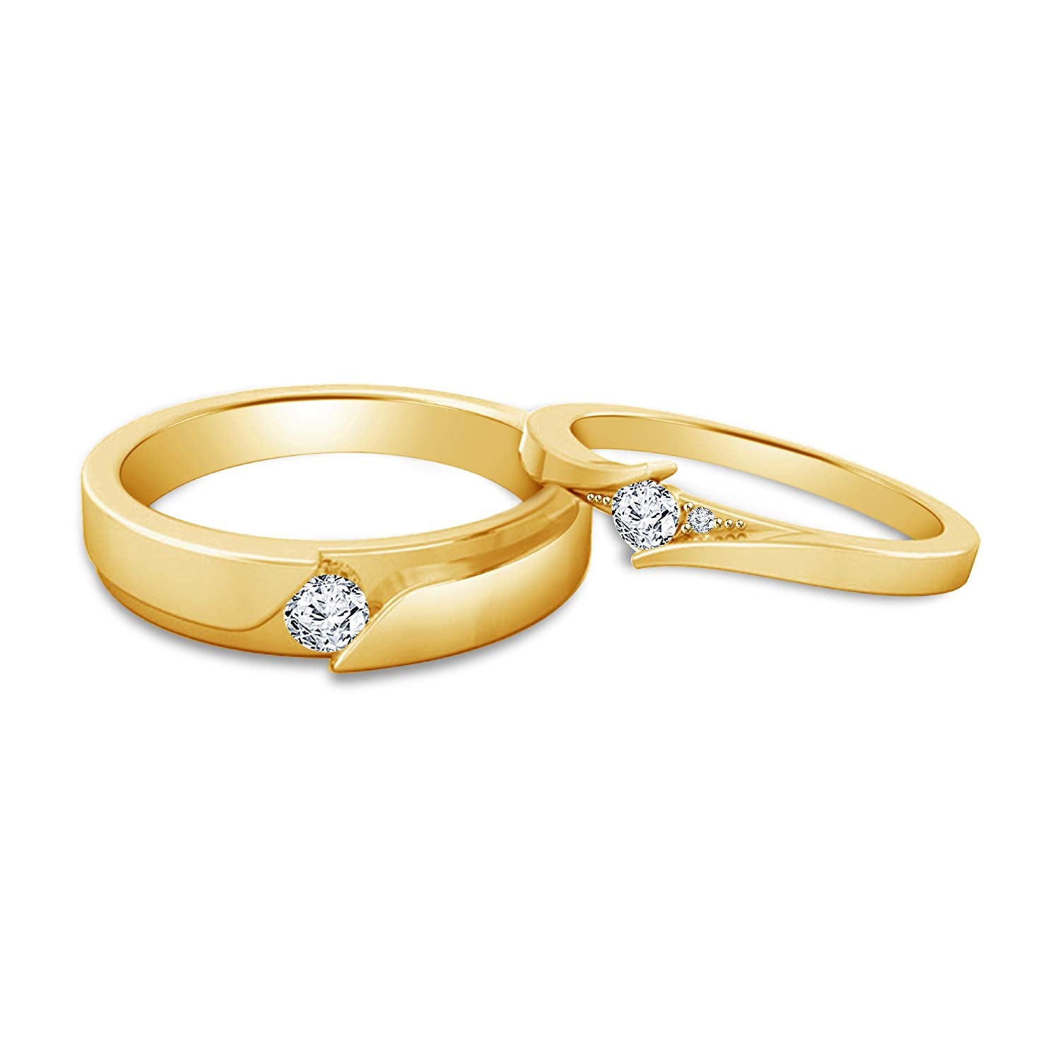 atjewels Round White Zirconia 14K Gold Plated on 925 Sterling Silver Elegant Couple Heart Ring - atjewels.in