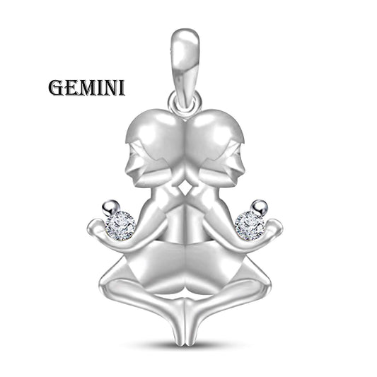 atjewels 18K White Gold Over Solid 925 Sterling Silver Round Cut White Cubic Zirconia Gemini Zodiac Pendant MOTHER'S DAY SPECIAL OFFER - atjewels.in