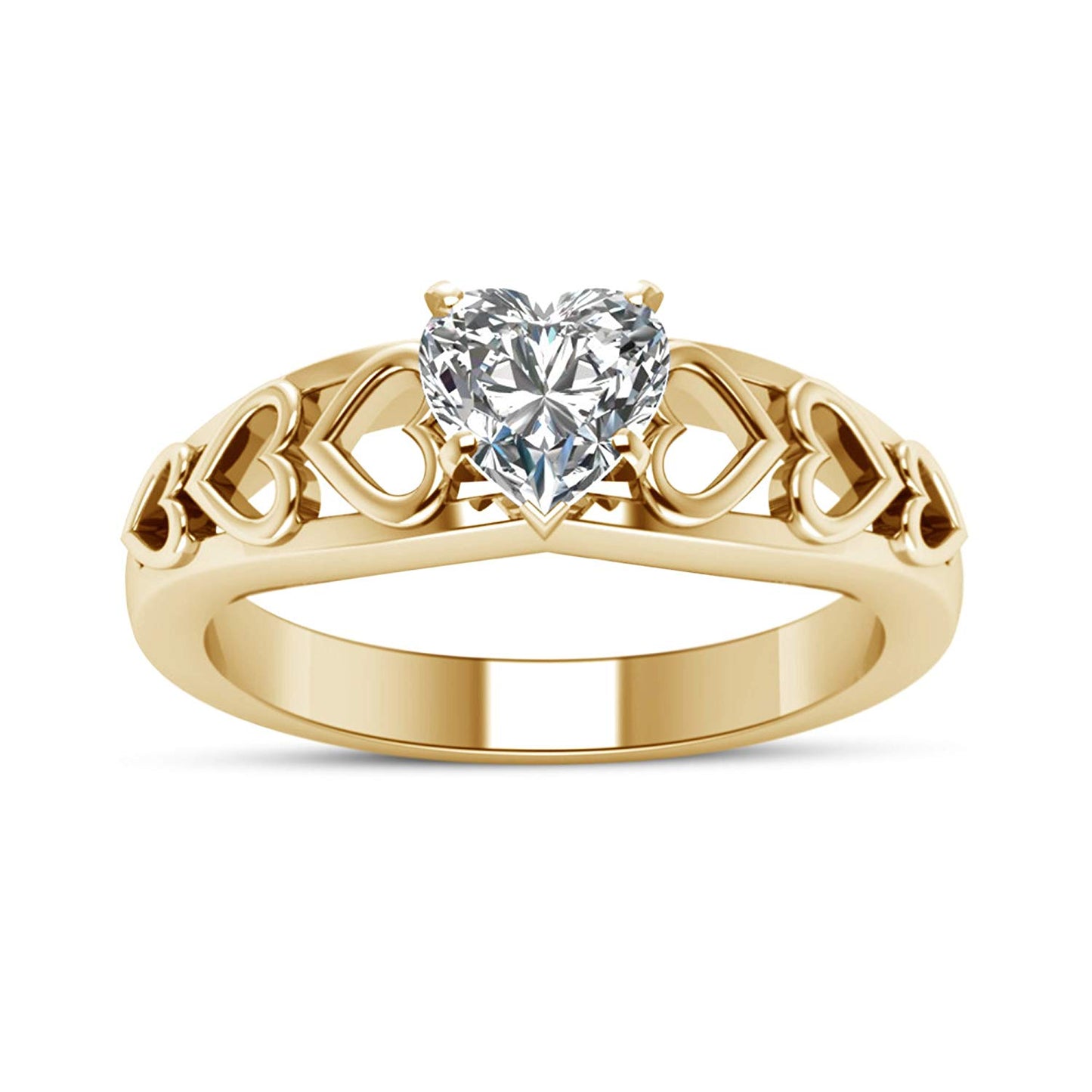 atjewels 14K Yellow Gold Over 925 Sterling with Heart Cut White Zirconia Solitaire Heart Ring Size 8.75MOTHER'S DAY SPECIAL OFFER - atjewels.in