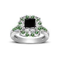 atjewels Princess & Round Cut Black Cubic Zirconia & Green Emerald .925 Sterling Silver Engagement Ring Size 8 For Women's and Girl's MOTHER'S DAY SPECIAL OFFER - atjewels.in