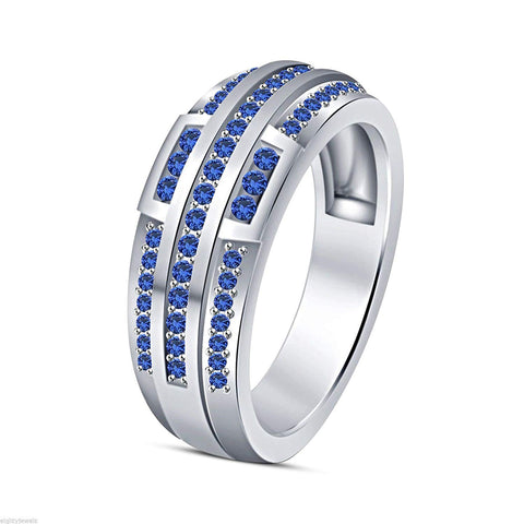 atjewels 925 Sterling Silver Round Blue Sapphire Wedding and Engagement Band Ring US Size 7 MOTHER'S DAY SPECIAL OFFER - atjewels.in