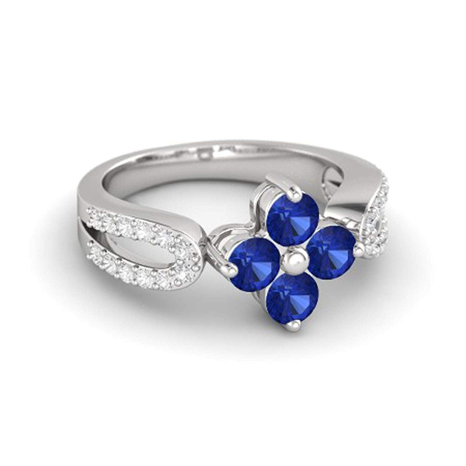 atjewels Round Cut Gemstone & White CZ .925 Sterling Silver Engagement Flower Ring For Girl's and Women's For Diwali Special - atjewels.in