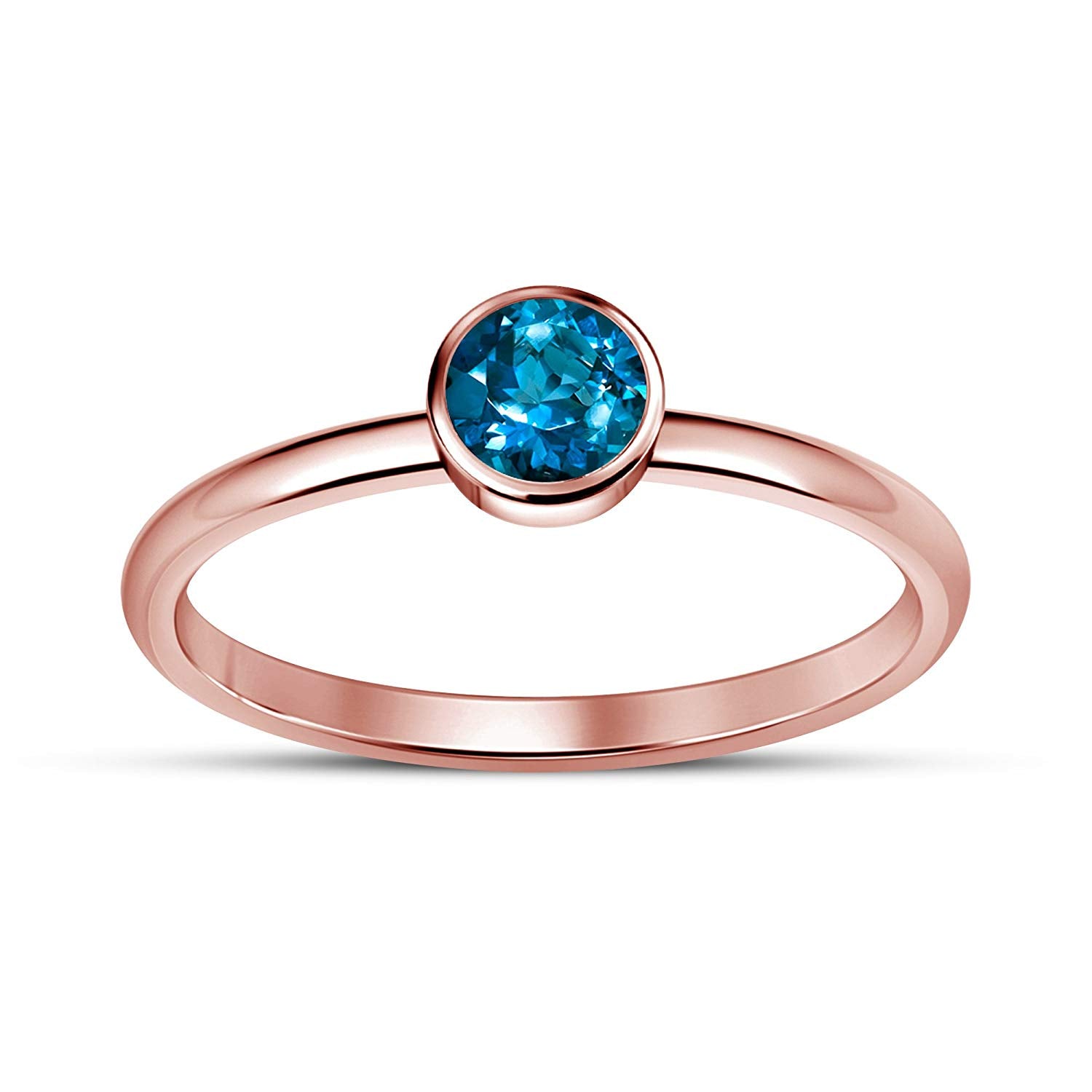 atjewels Round Blue Topaz in 14K Rose Gold Over 925 Silver Solitaire Ring MOTHER'S DAY SPECIAL OFFER - atjewels.in