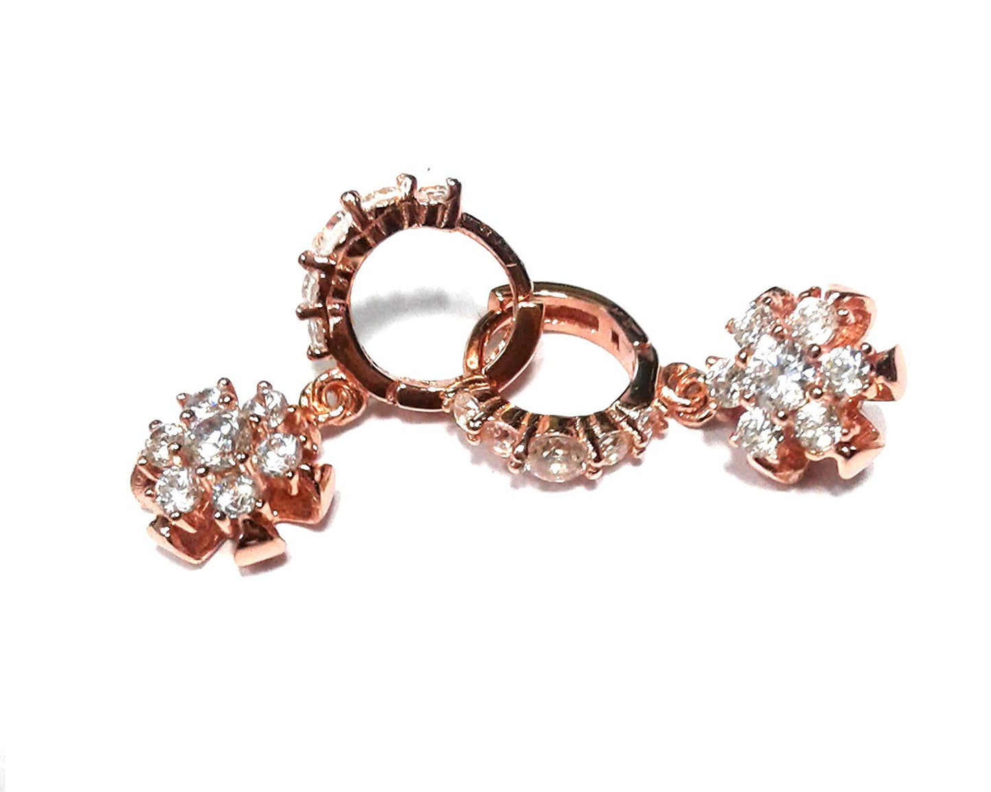 atjewels Round Cut White CZ 14k Rose Gold Over 925 Sterling Silver Drop Dangle Earrings For Girl's and Women's For MOTHER'S DAY SPECIAL OFFER - atjewels.in