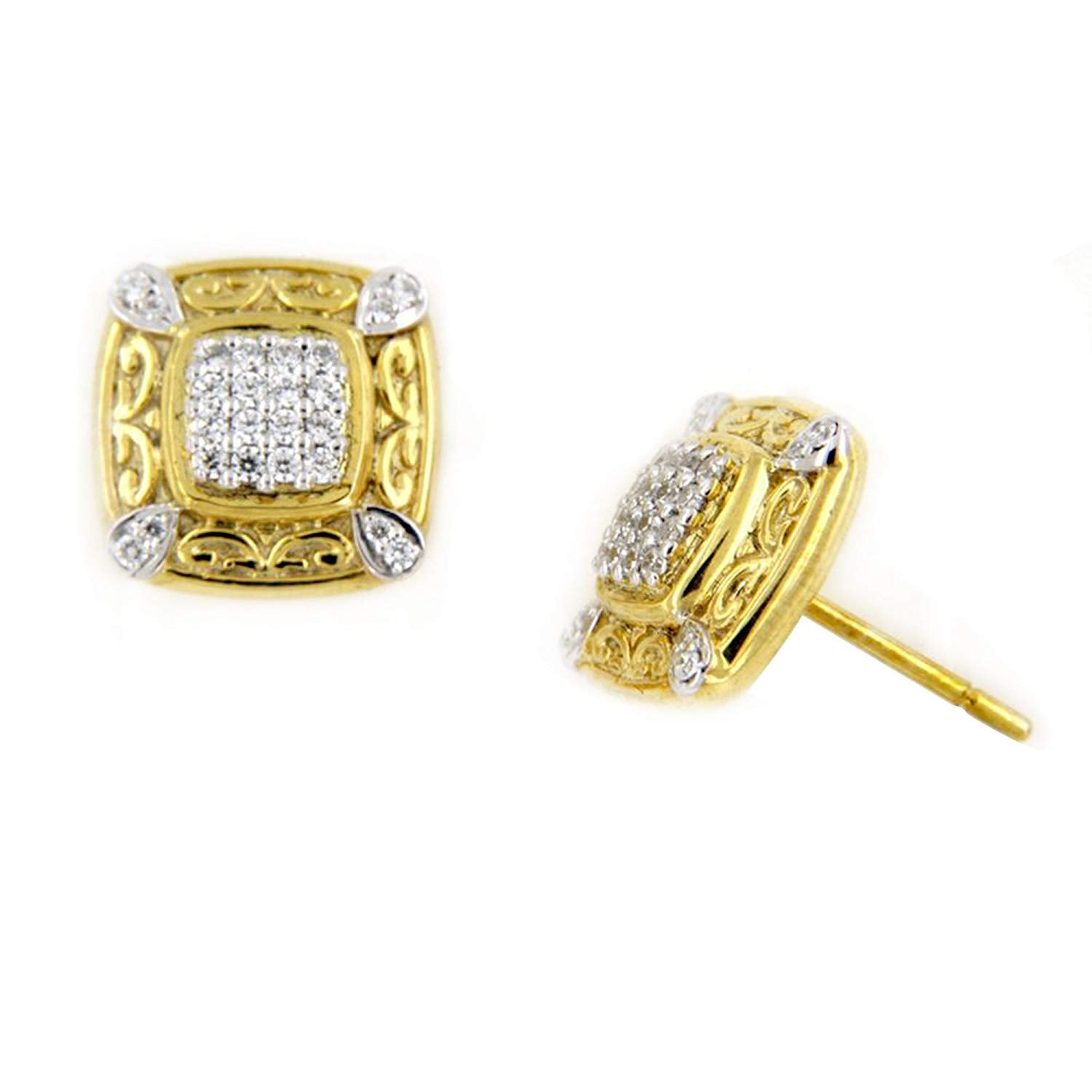 atjewels 18k Twotone Gold Plated On .925 Sterling Round White CZ Engagement Stylish Earrings MOTHER'S DAY SPECIAL OFFER - atjewels.in