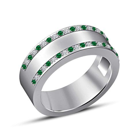 atjewels 0.40 TCW 18K White Gold On .925 Silver White & Green Emerald Diamond Wedding Band Ring For Men MOTHER'S DAY SPECIAL OFFER - atjewels.in