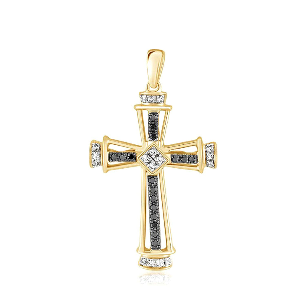 atjewels Christmas offers 14K Twotone Gold Over 925 Sterling Silver Round Black and White CZ Cross Pendant MOTHER'S DAY SPECIAL OFFER - atjewels.in