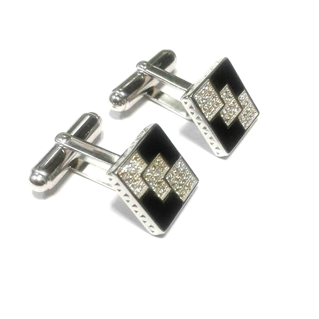 atjewels .925 Sterling silver Round Cut White Cubic Zircon With Black Color Eneamel Pair Of Cufflink For Men MOTHER'S DAY SPECIAL OFFER - atjewels.in
