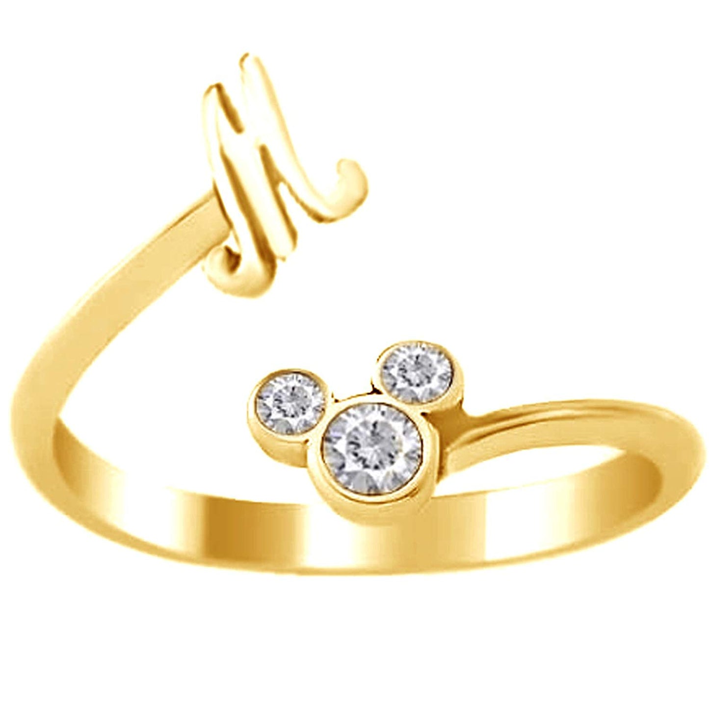 atjewels Round Cut White CZ Multi-tone .925 Sterling Silver Mickey Mouse Initial M Ring For Unisex For Christmas Special - atjewels.in