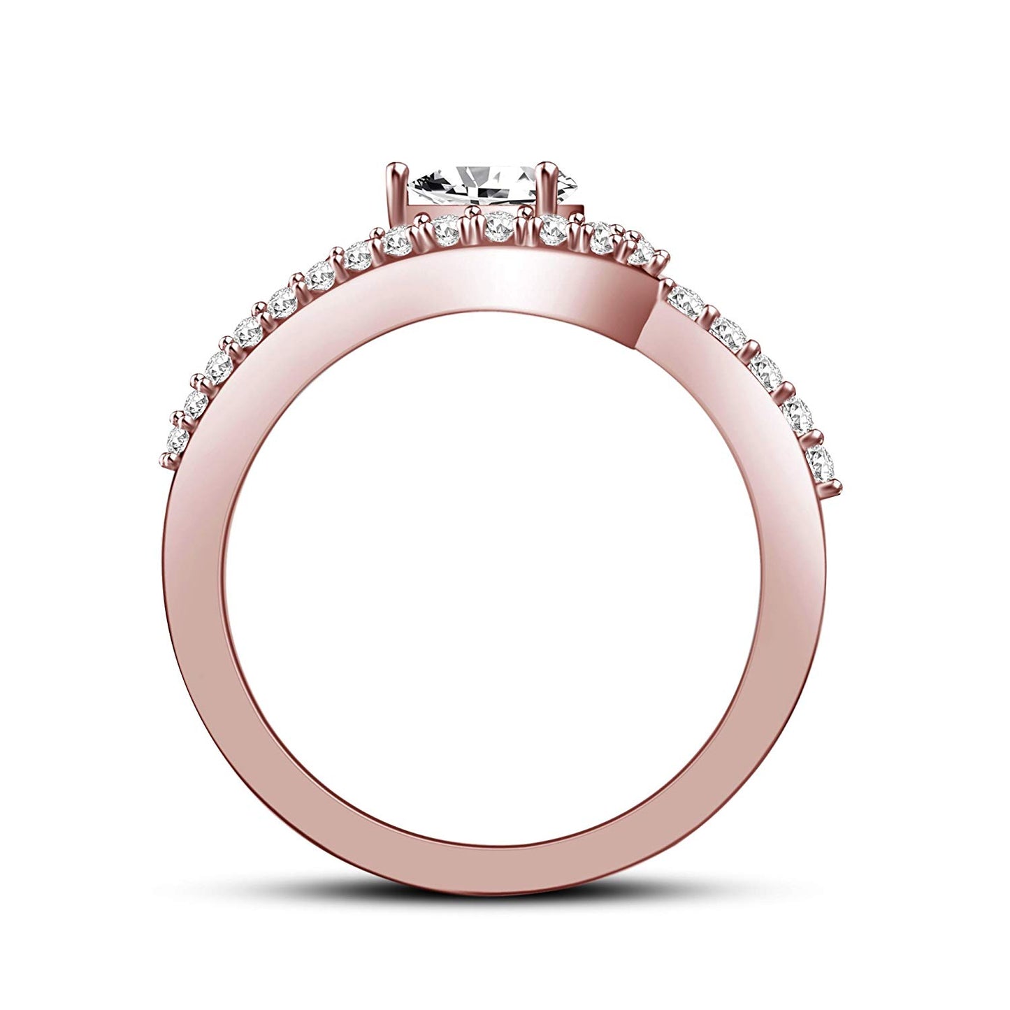 atjewels 1.00 CT 14K Rose Gold Over .925 Sterling Silver White Pear and Round Cubic Zirconia Solitaire With Accent Ring Size 5 MOTHER'S DAY SPECIAL OFFER - atjewels.in