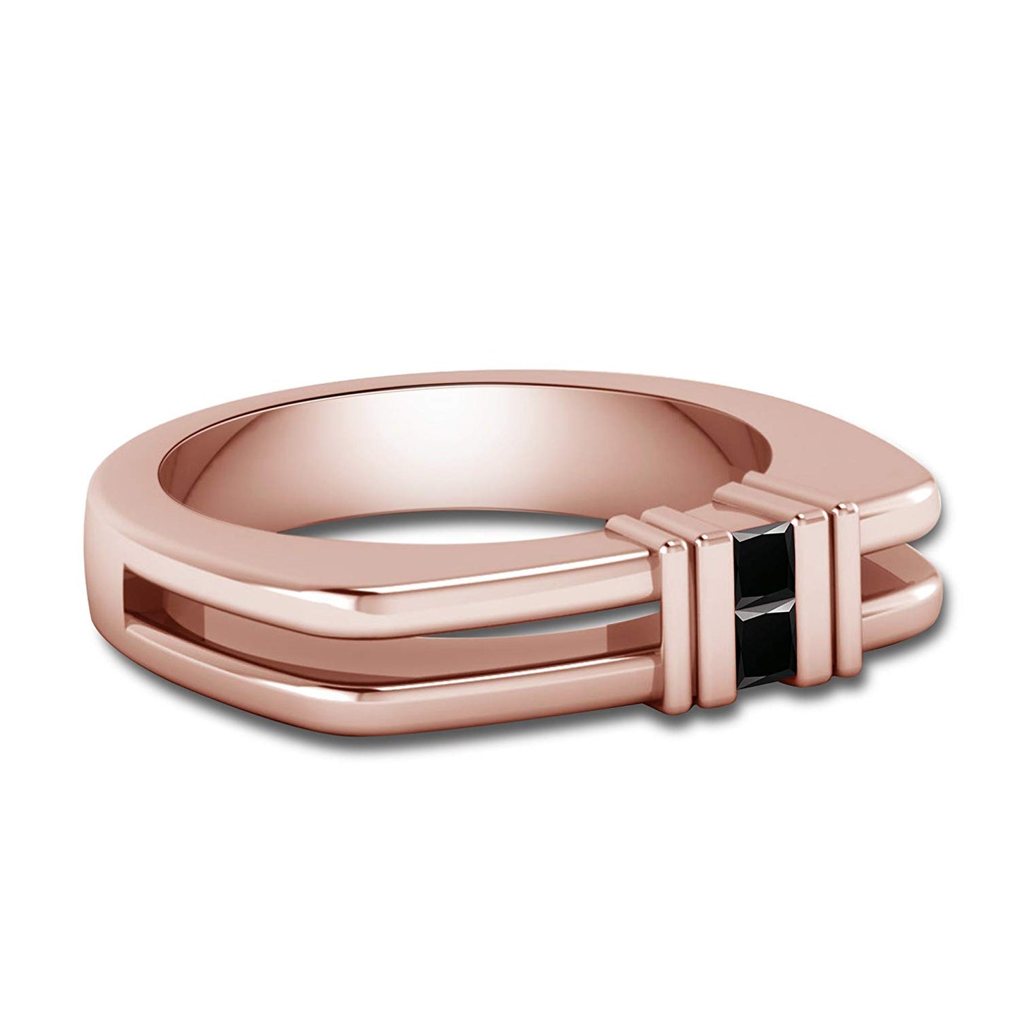 atjewels Offers Men's Wedding Band Ring Size US 8 Princess Black CZ in 14K Rose Gold Over Silver MOTHER'S DAY SPECIAL OFFER - atjewels.in