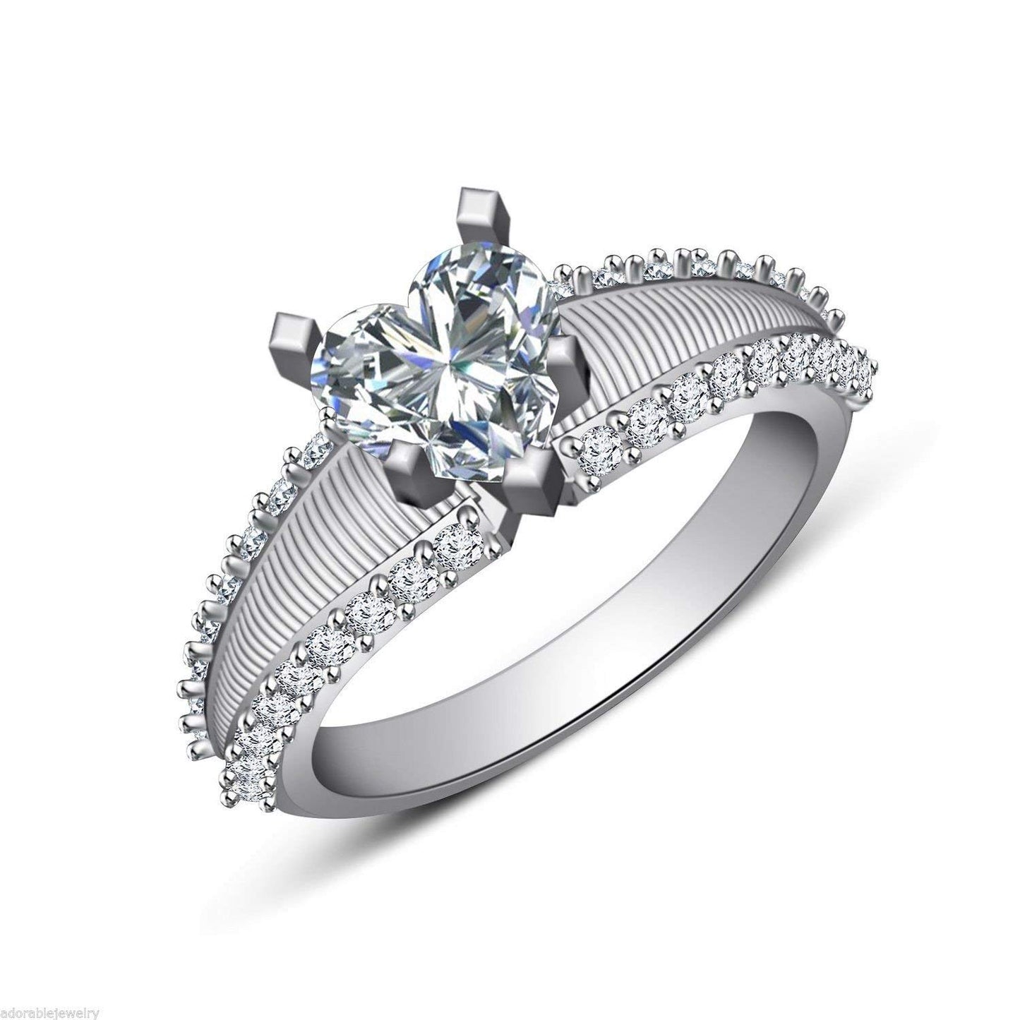 14K White Gold Plated on 925 Sterling Heart cut White Zirconia Heart Ring Size US 6 MOTHER'S DAY SPECIAL OFFER - atjewels.in