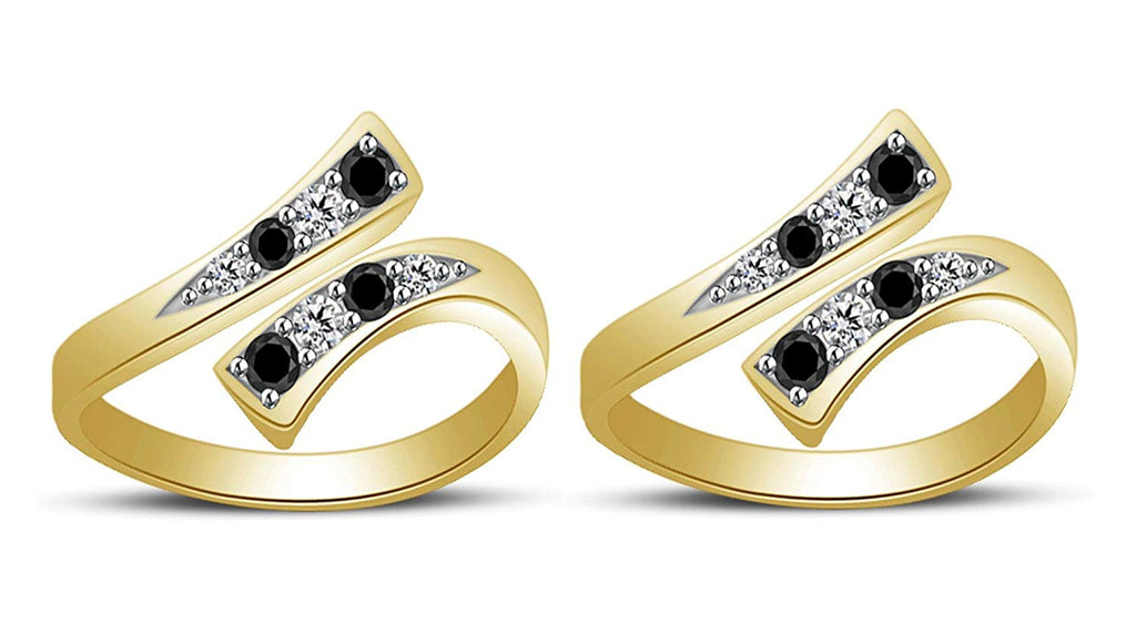 atjewels 18K Yellow Gold Over .925 Sterling Round Black and White CZ Adjustable Bypass ToeRing Available In Pair - atjewels.in